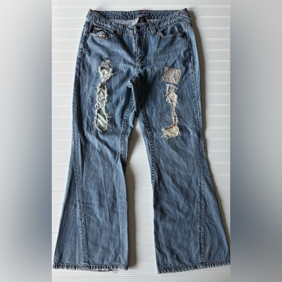 Vintage Y2K Venezia Distressed Patchwork Flared Jeans Size 14 - Picture 1 of 13